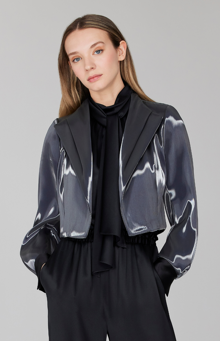 Liquid Organza Short Jacket w/ Pleated Sleeve
