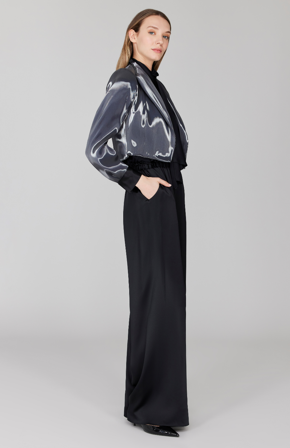 Liquid Organza Short Jacket w/ Pleated Sleeve