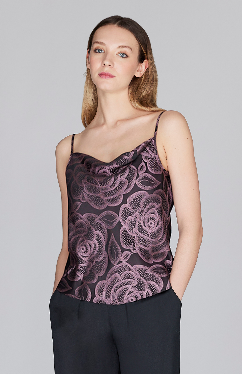 Rose Dot Jacquard Drape Front Camisole