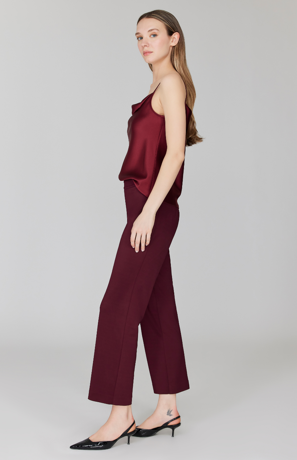 Matte Jersey Straight Cropped Pant w/ Back Elastic