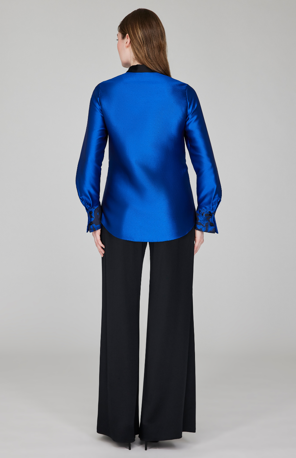Calligraphic Flora Jacquard Fitted Mandarin Collar Shirt