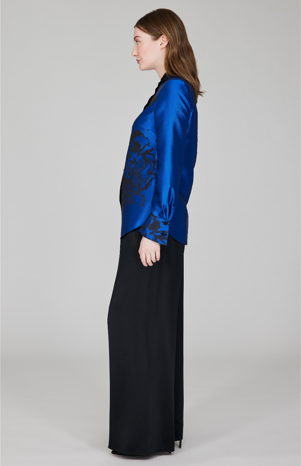 Calligraphic Flora Jacquard Fitted Mandarin Collar Shirt