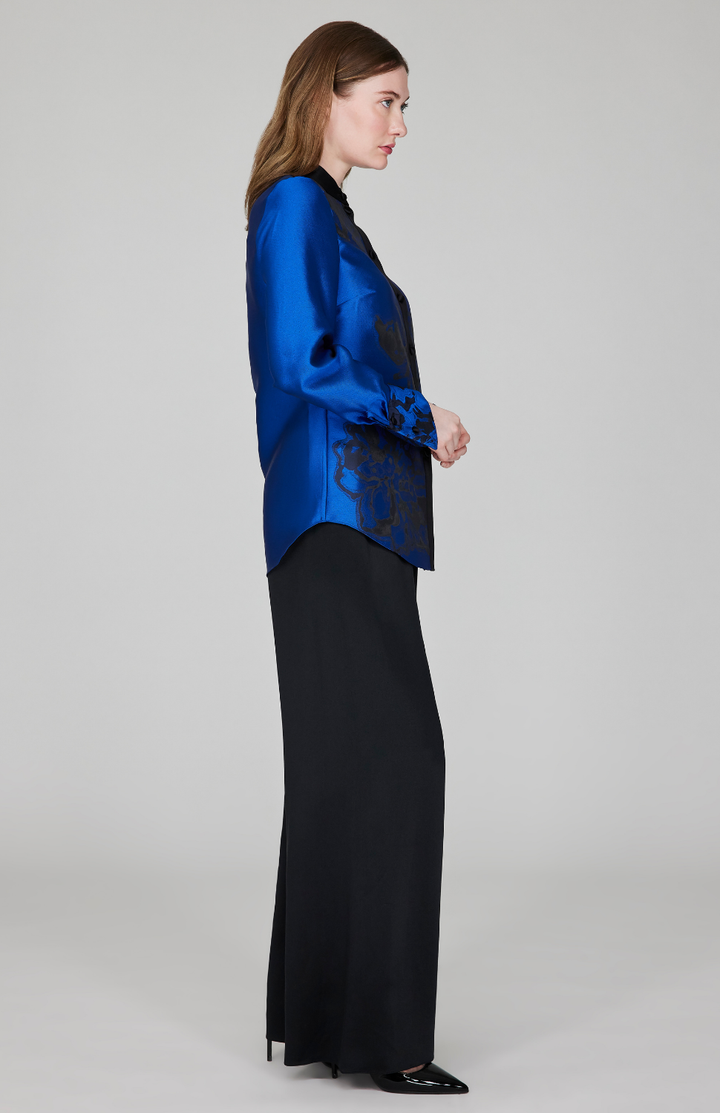 Calligraphic Flora Jacquard Fitted Mandarin Collar Shirt