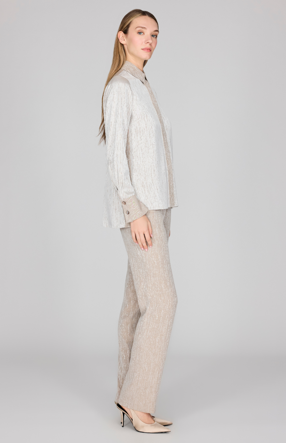 Broken Line Jacquard Collared Shirt w/ Relaxed Sleeve