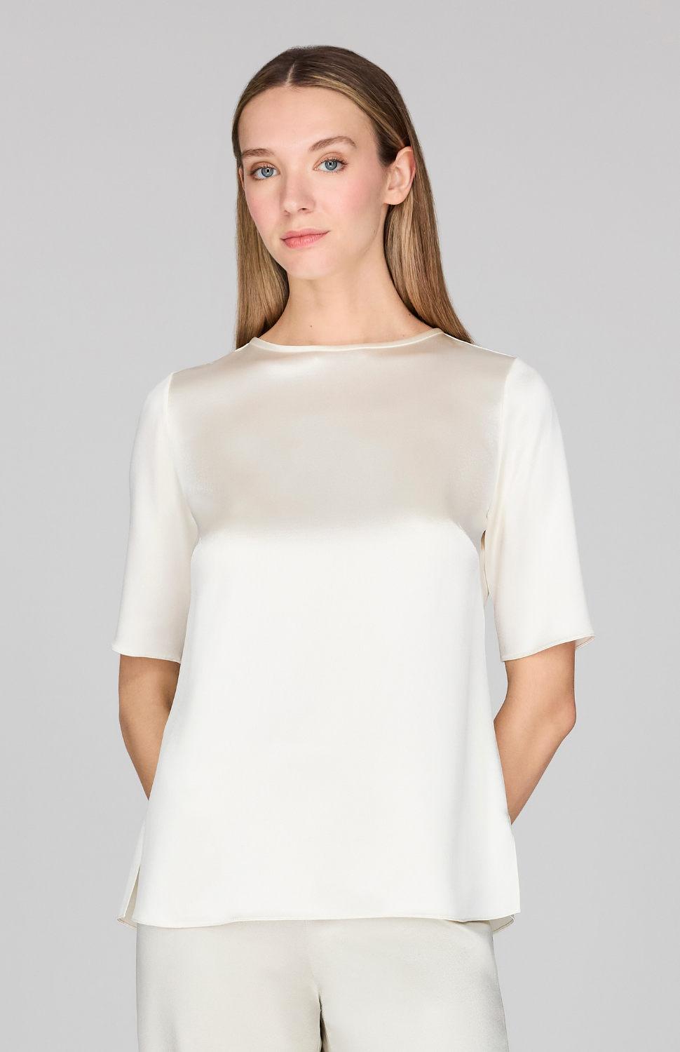 Satin Short Sleeve Blouse