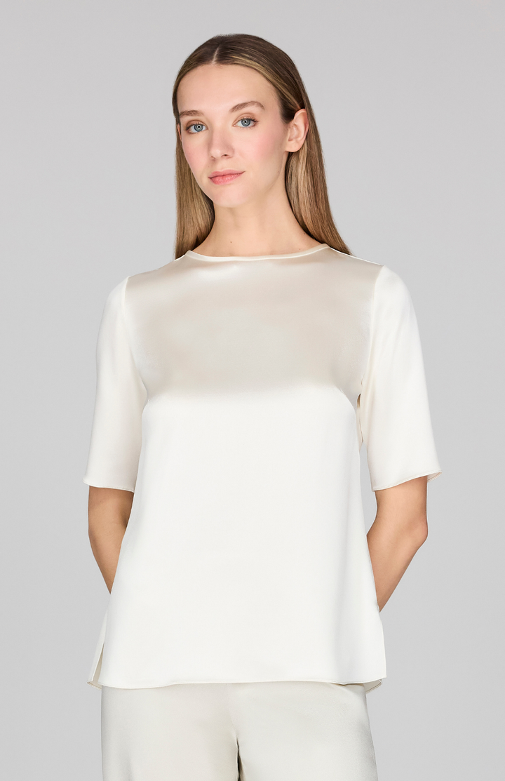 Satin Short Sleeve Blouse