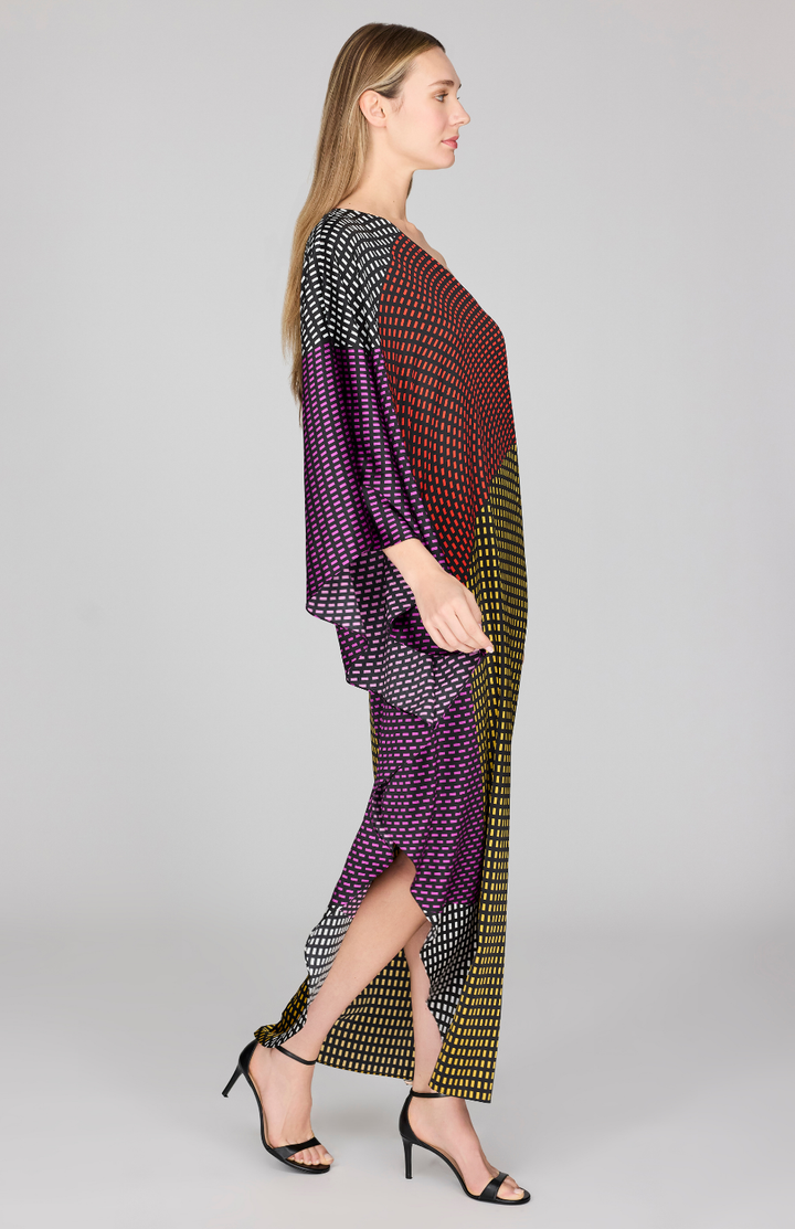 Stitch Print Silk One Shoulder Cascade Gown