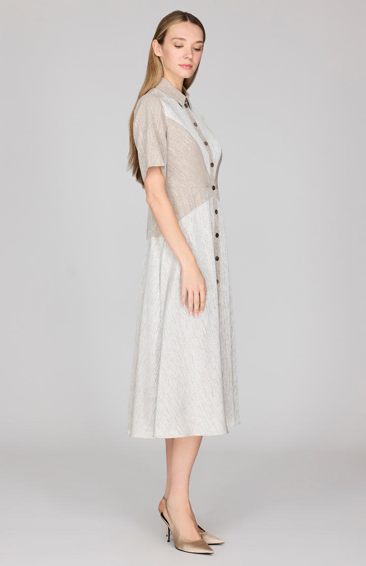 Broken Line Jacquard Collared Shirt Dress
