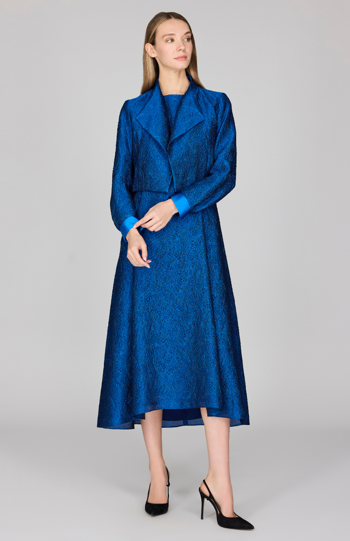 Textural Organza Short Jacket w/ Pleat Sleeve