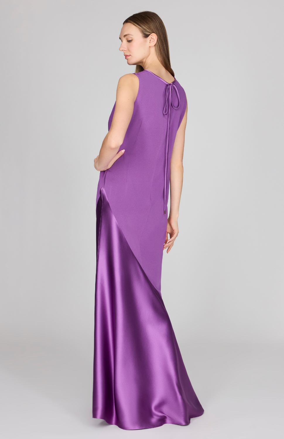Satin Sleeveless Gown w/ Bias Flared Skirt