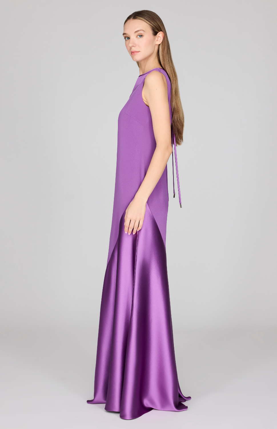Satin Sleeveless Gown w/ Bias Flared Skirt