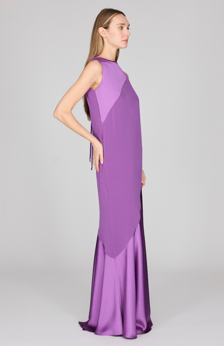 Satin Sleeveless Gown w/ Bias Flared Skirt