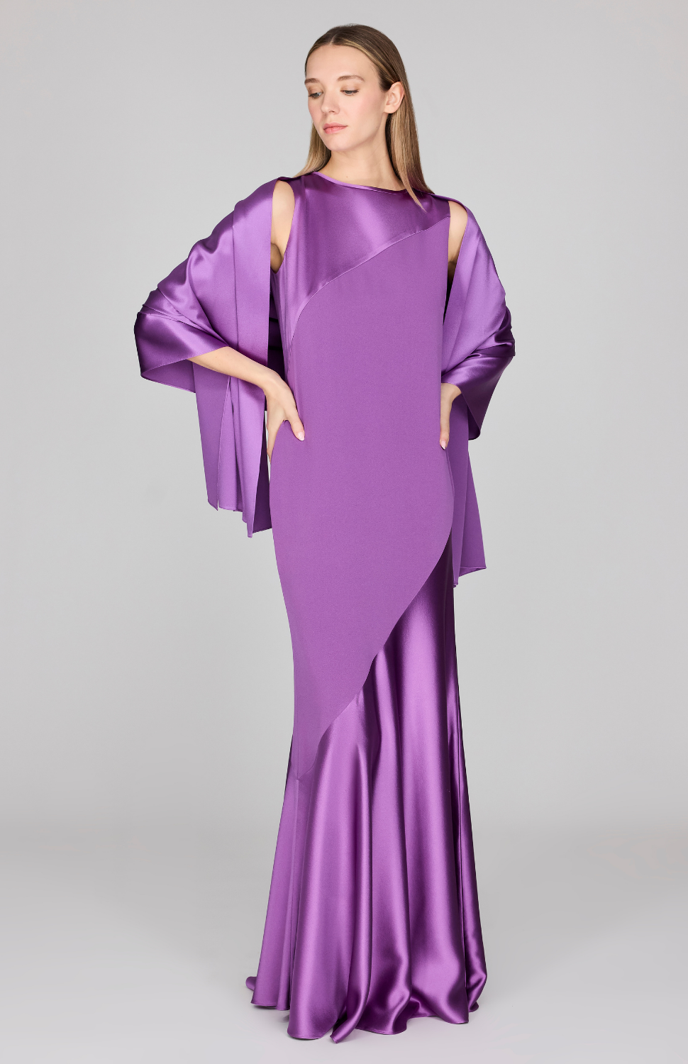 Satin Sleeveless Gown w/ Bias Flared Skirt