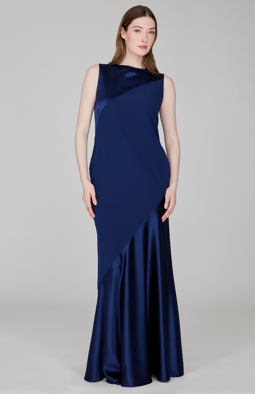 Satin Sleeveless Gown w/ Bias Flared Skirt