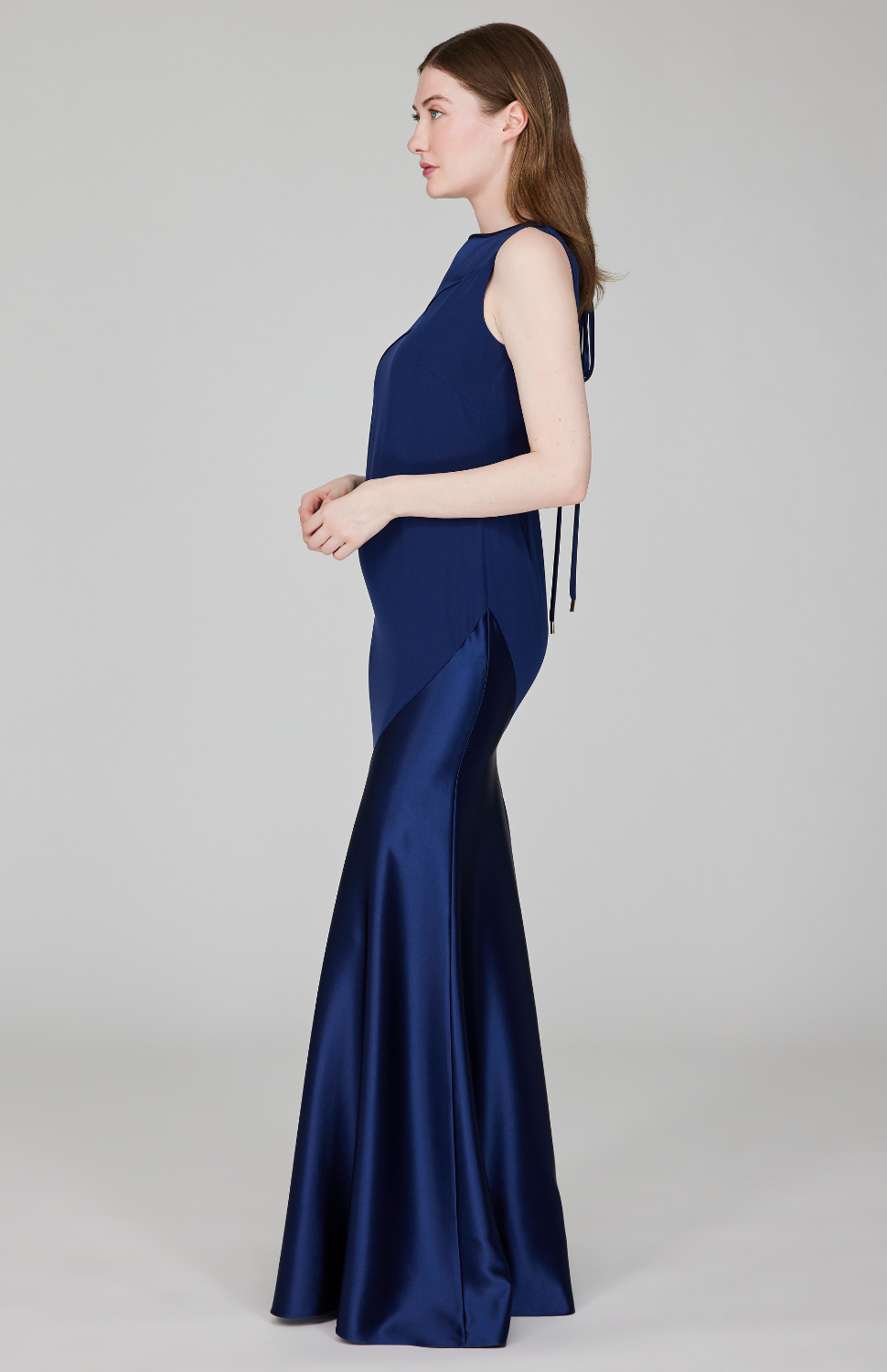 Satin Sleeveless Gown w/ Bias Flared Skirt