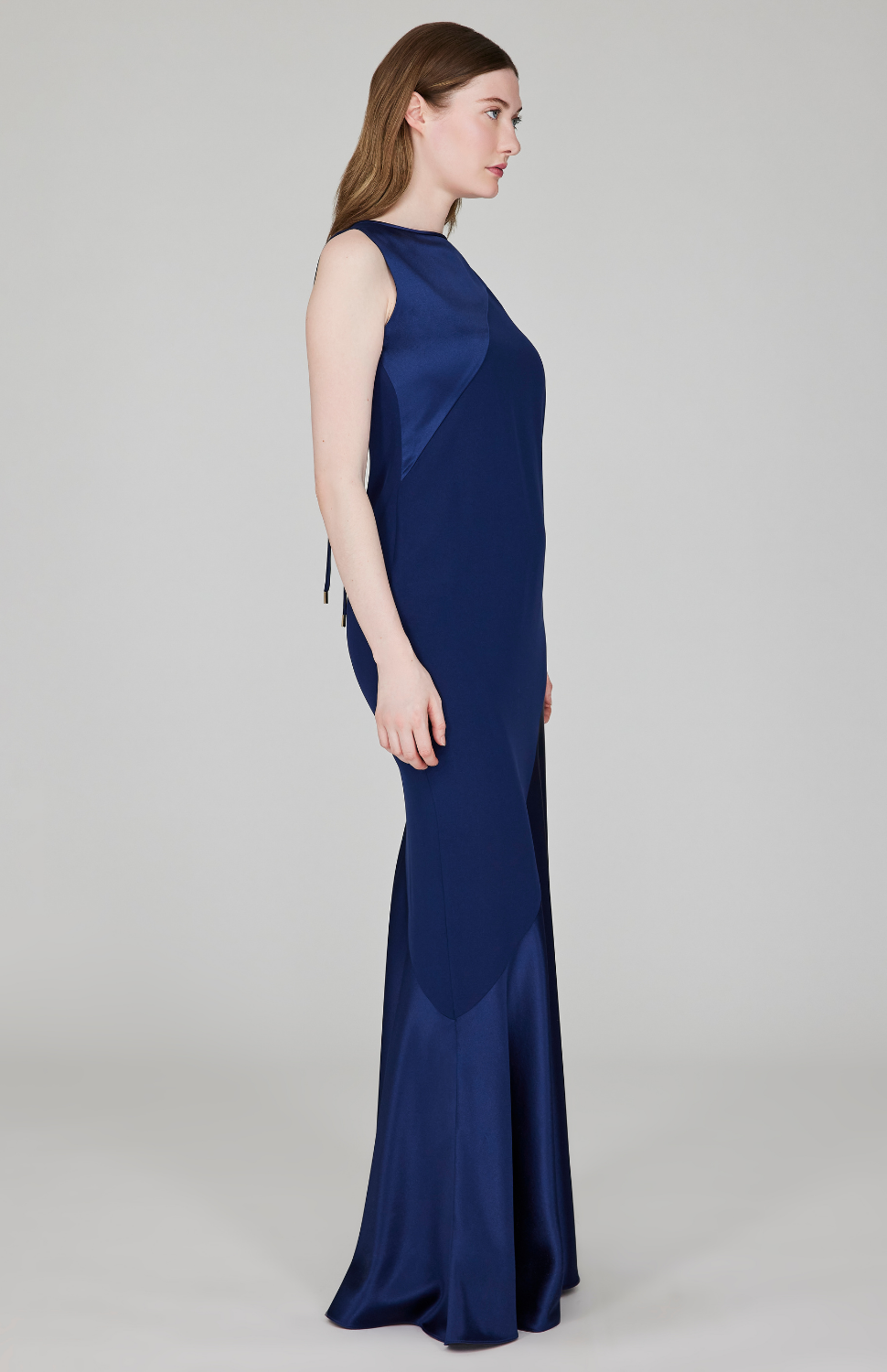 Satin Sleeveless Gown w/ Bias Flared Skirt