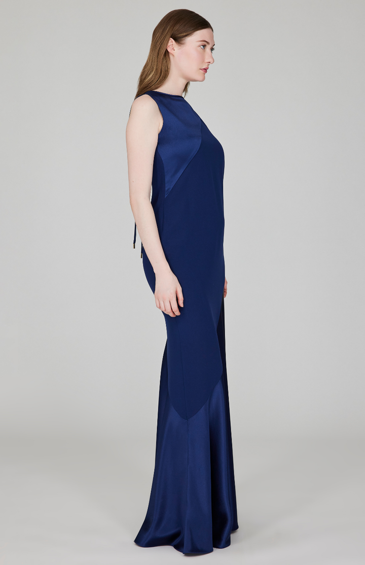Satin Sleeveless Gown w/ Bias Flared Skirt