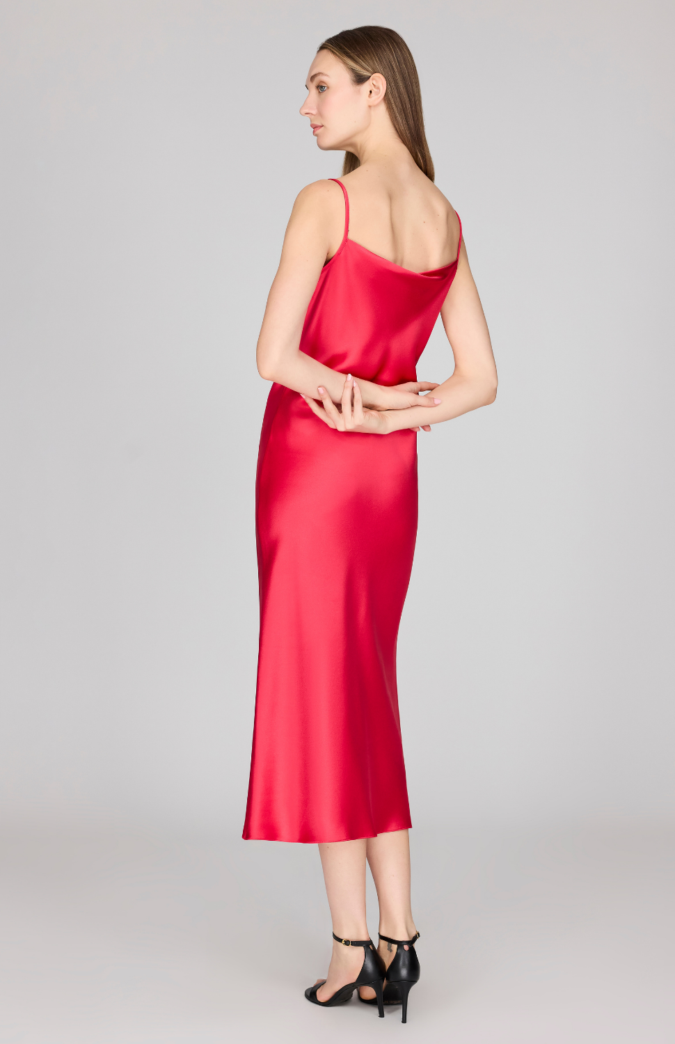 red satin camisole dress Wine Red Satin Dress With Shirt Overlay