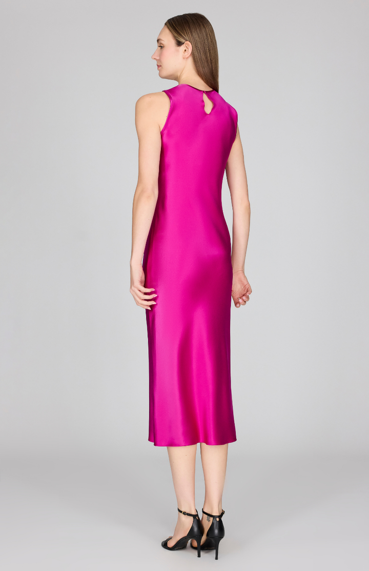 Satin Crew Neck Bias Dress