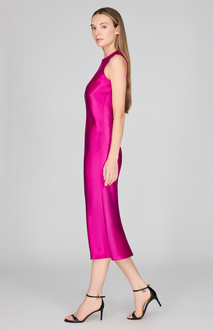 Satin Crew Neck Bias Dress