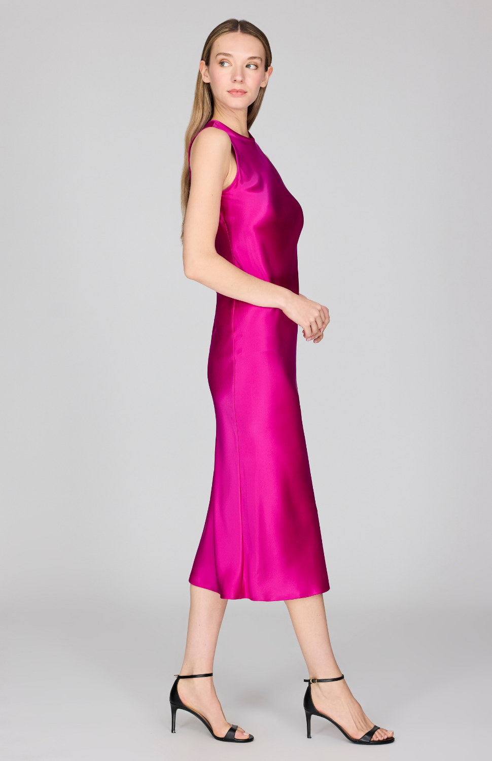 Satin Crew Neck Bias Dress