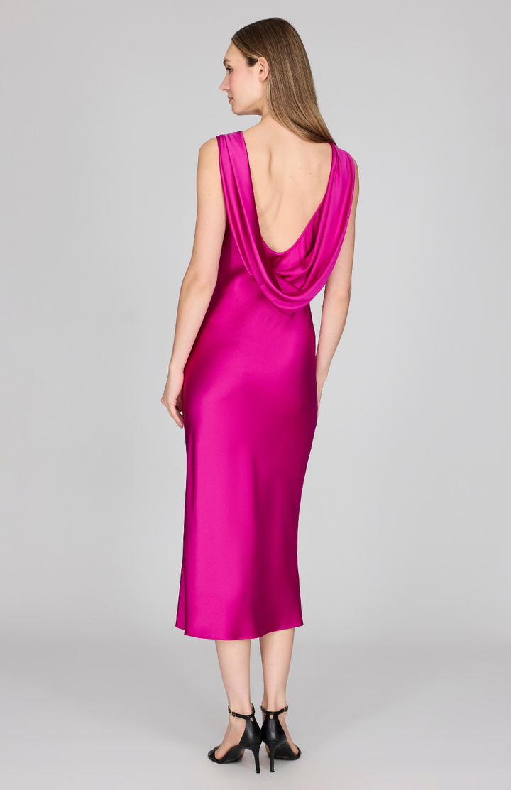 Satin Drape Back Bias Dress