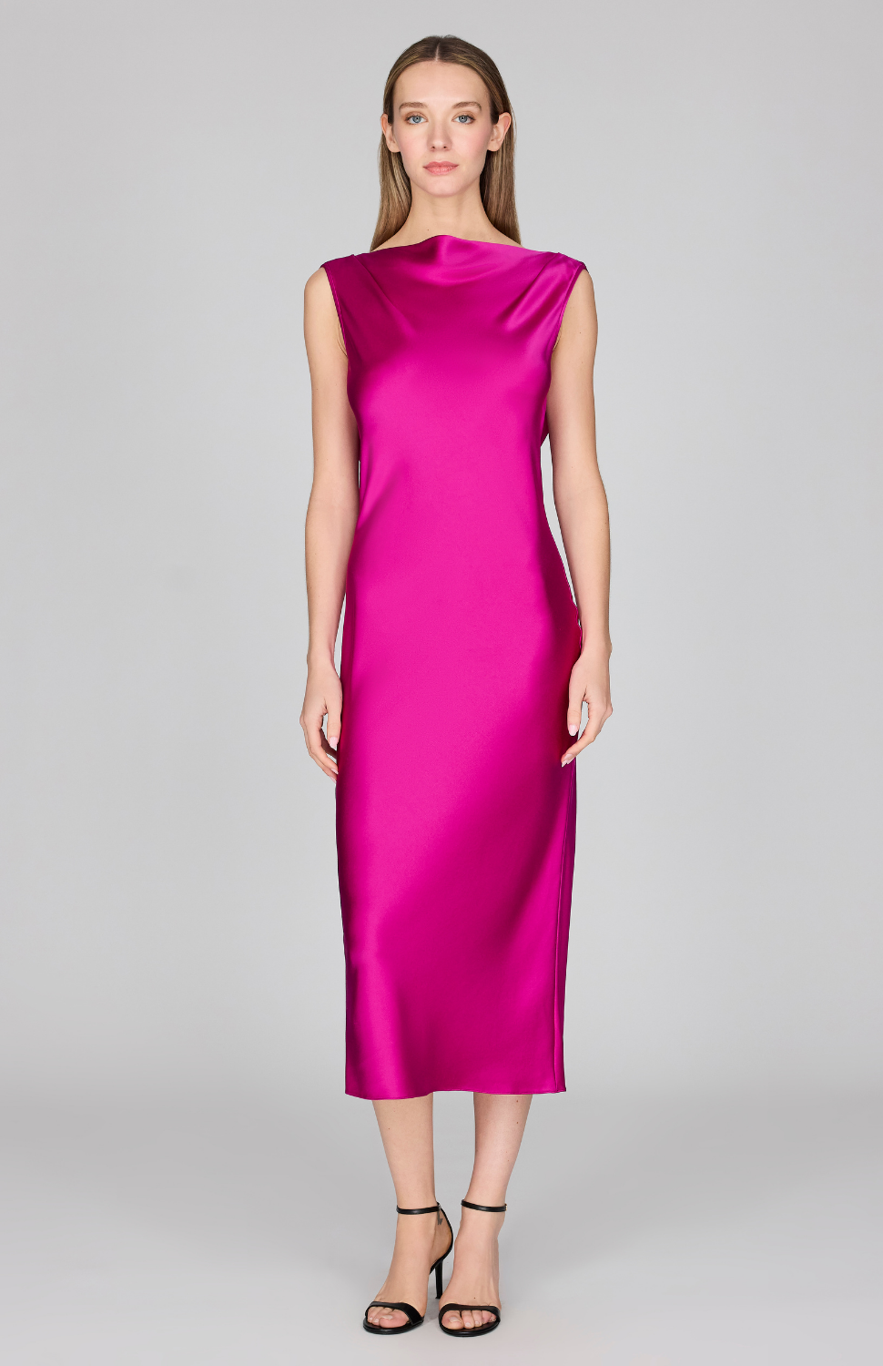 Satin Drape Back Bias Dress