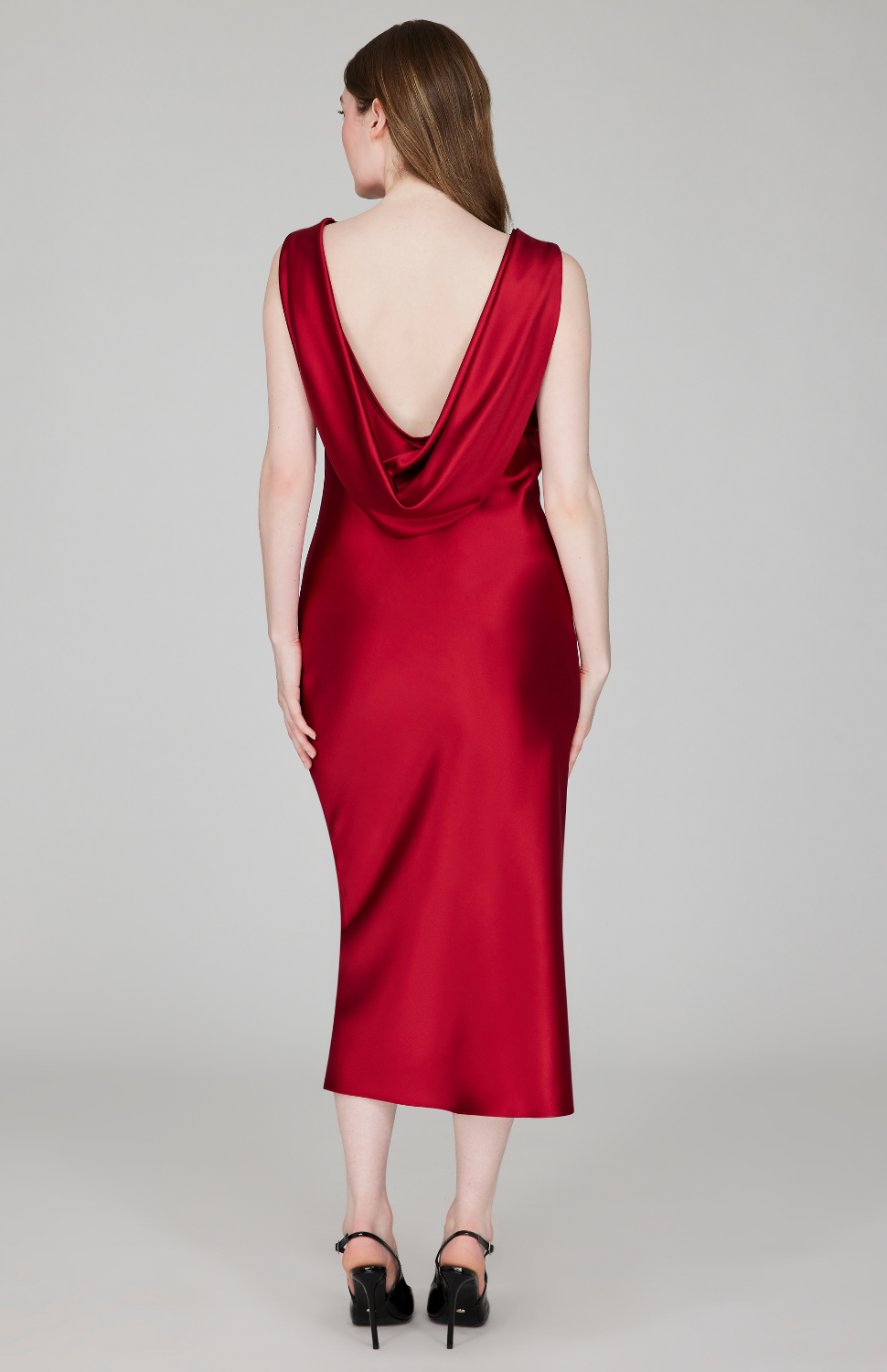 Satin Drape Back Bias Dress