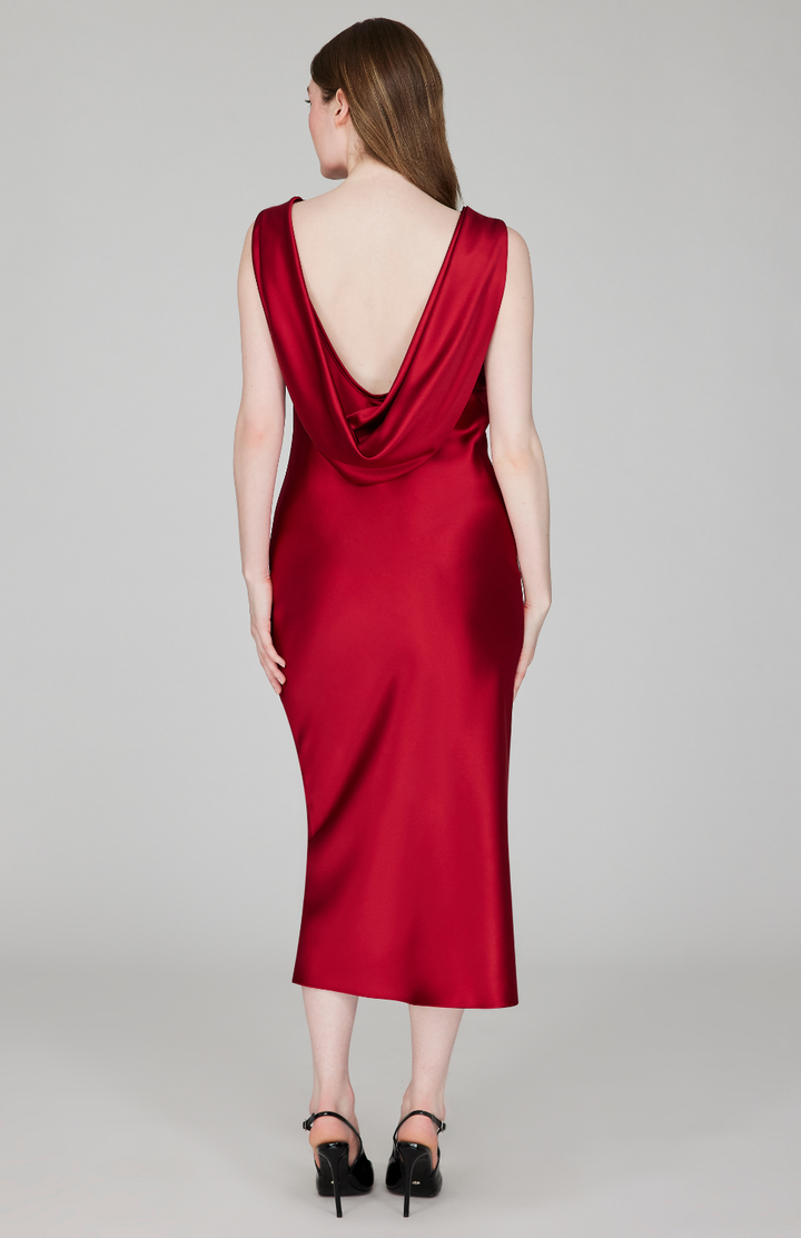 Satin Drape Back Bias Dress