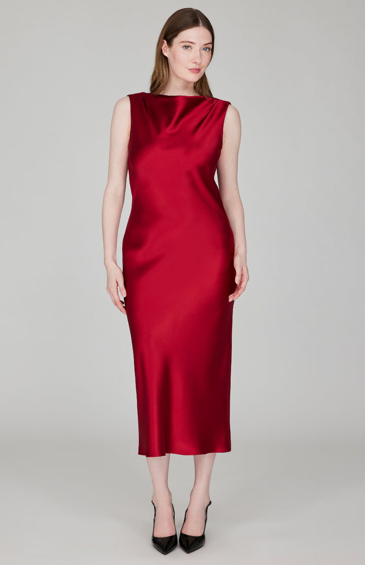 Satin Drape Back Bias Dress