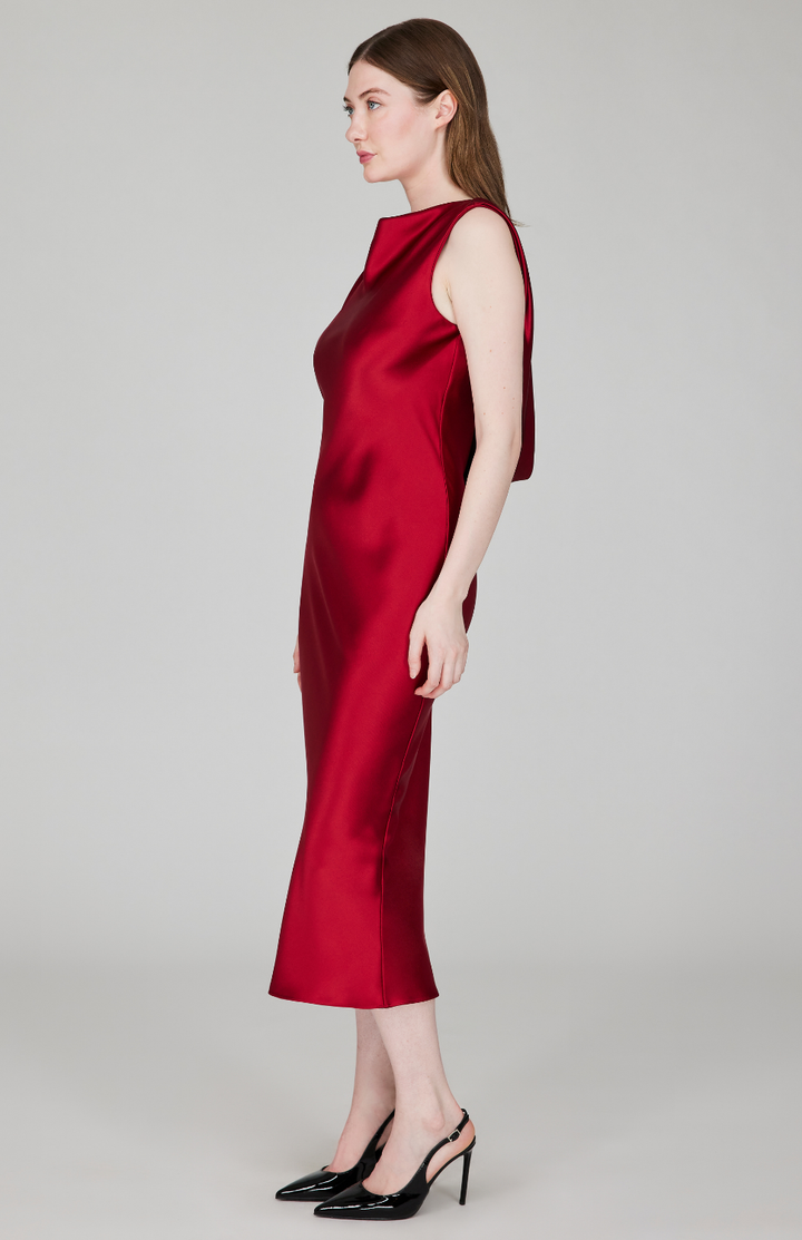 Satin Drape Back Bias Dress