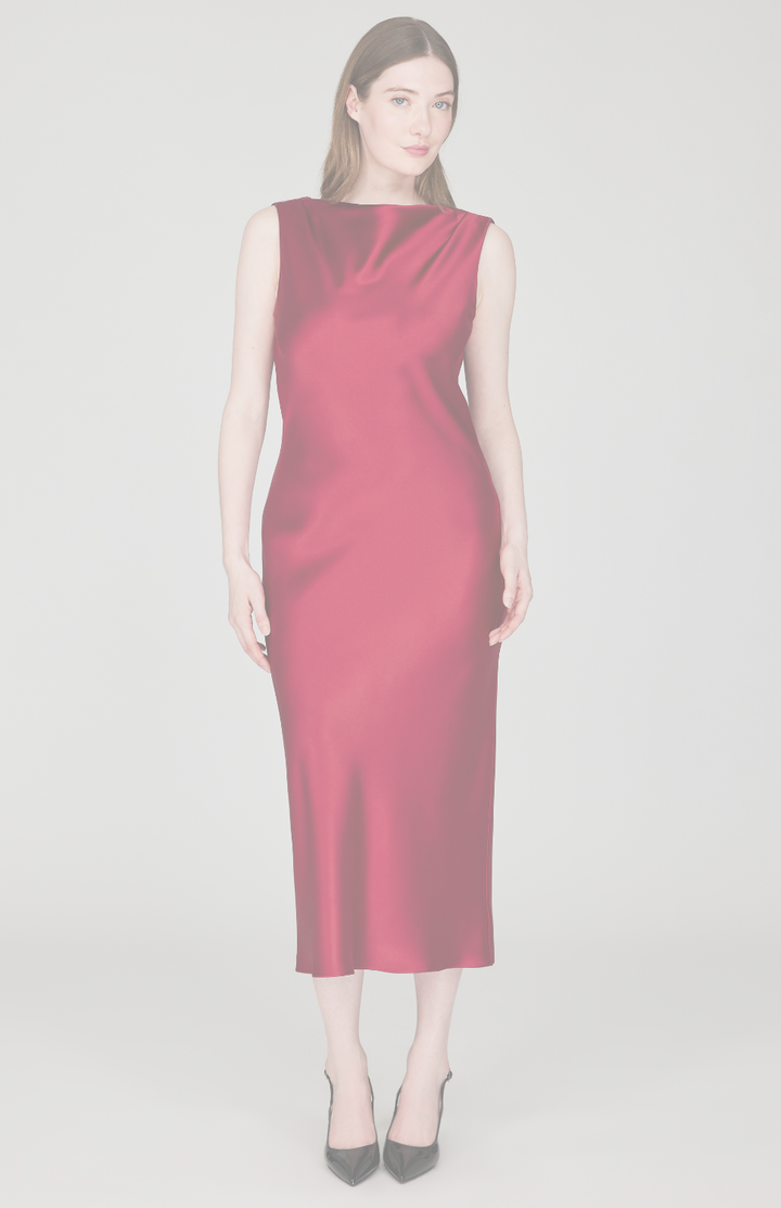 Satin Drape Back Bias Dress