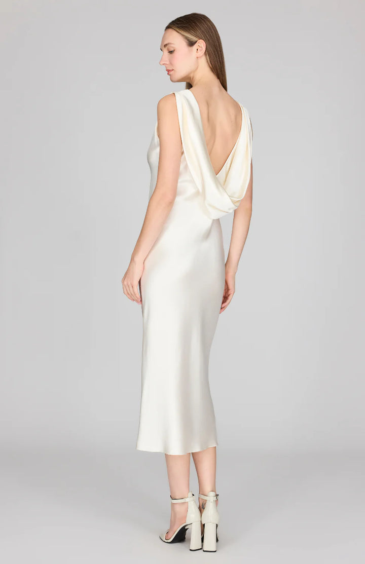 Satin Drape Back Bias Dress
