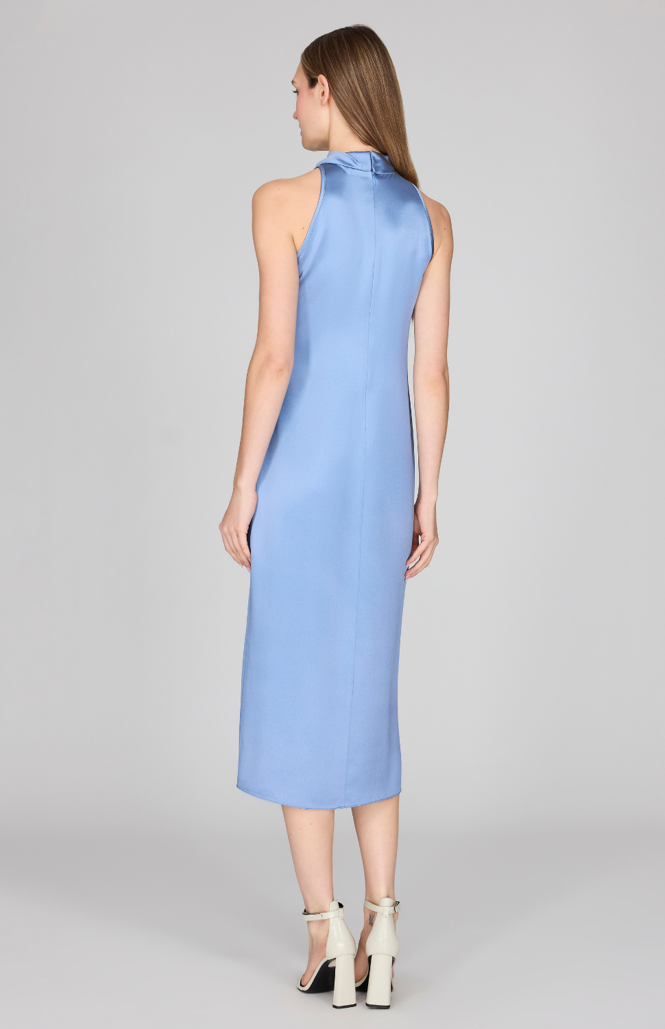 Satin High Neck Gathered Dress