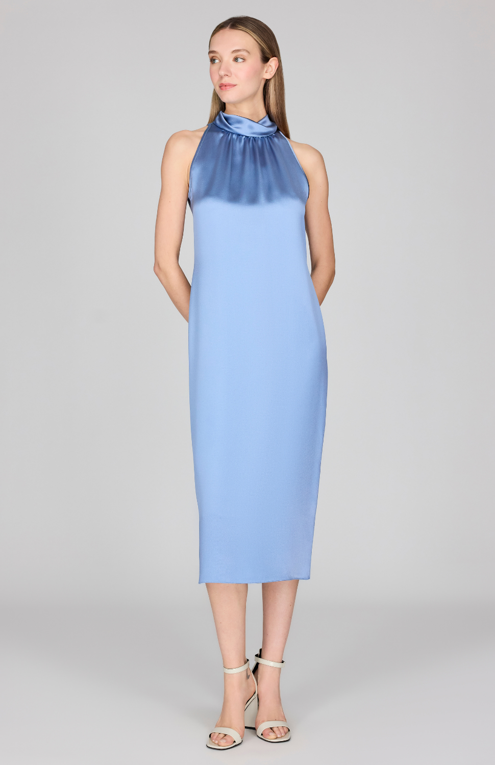 Satin High Neck Gathered Dress Mi Jong Lee Satin High Neck Gathered Dress Mi Jong Lee
