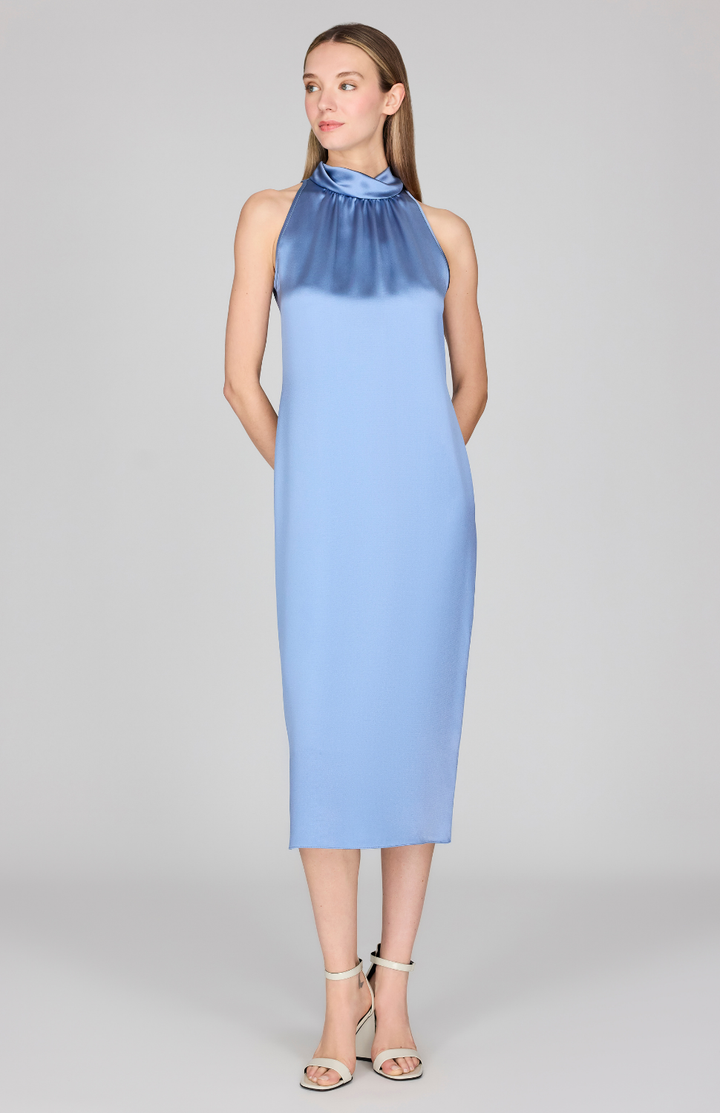 Satin High Neck Gathered Dress