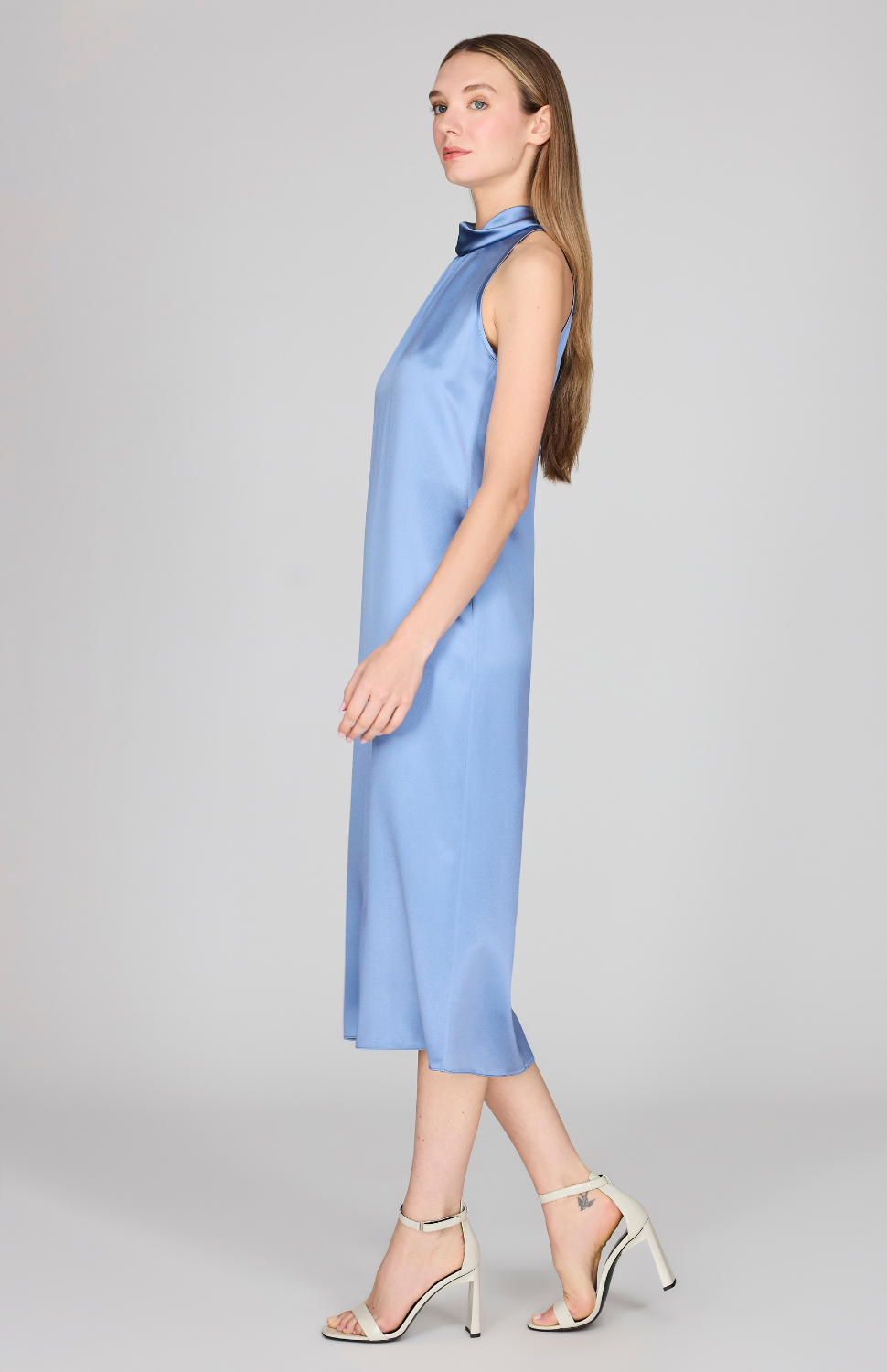 Satin High Neck Gathered Dress