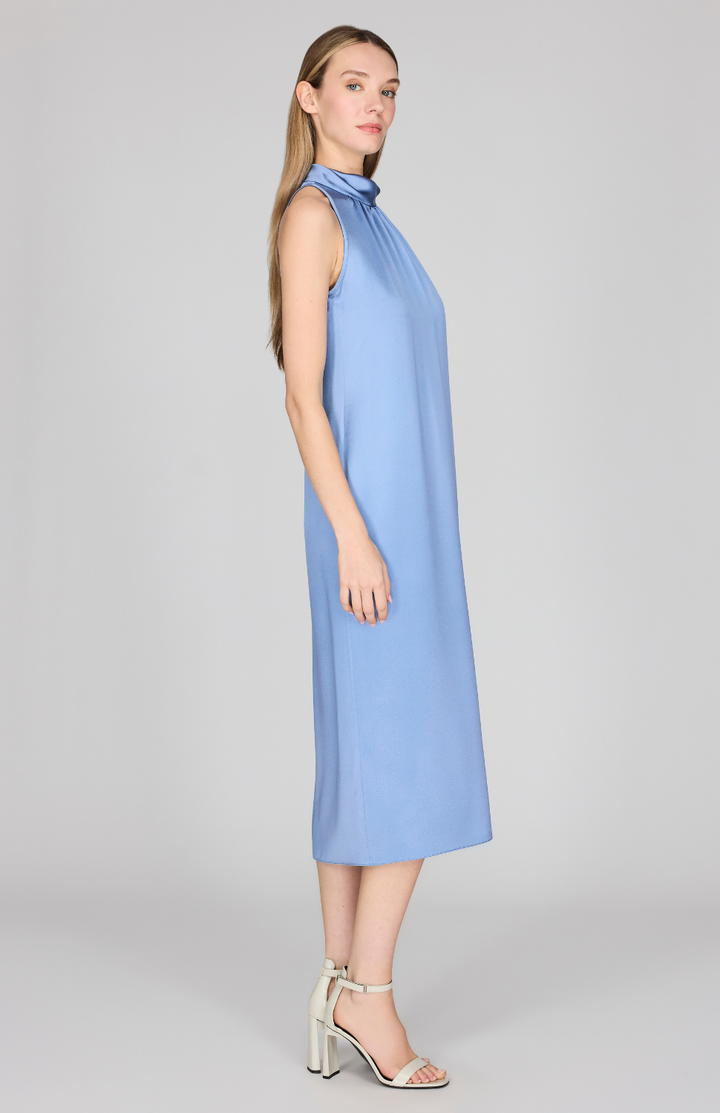 Satin High Neck Gathered Dress