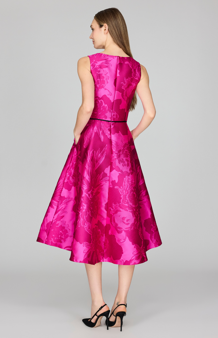 Tonal Flora Jacquard Sleeveless Fit &amp; Flare Dress