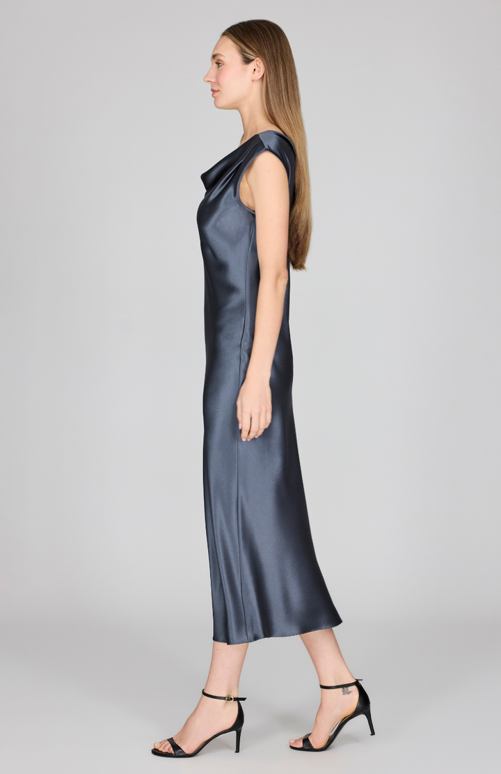 Satin Drape Front & Back Bias Dress