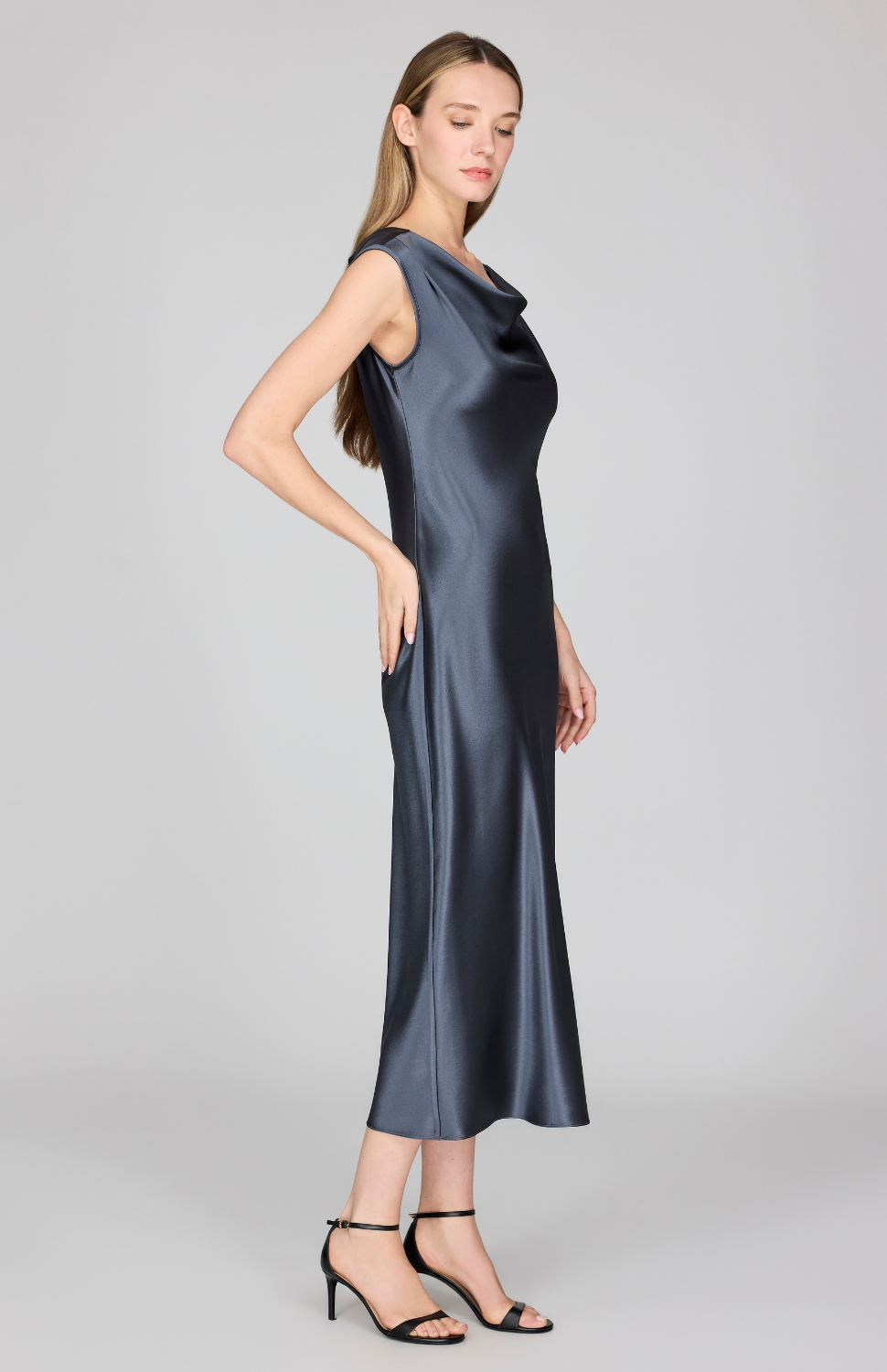 Satin Drape Front & Back Bias Dress