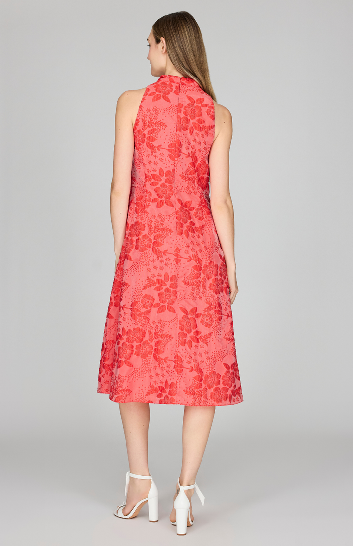 Textural Floral Jacquard High Neck Fit & Flare Dress