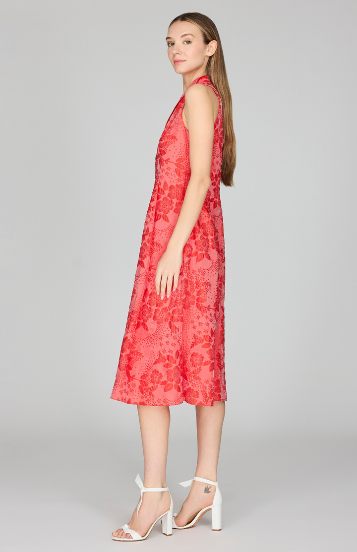 Textural Floral Jacquard High Neck Fit & Flare Dress