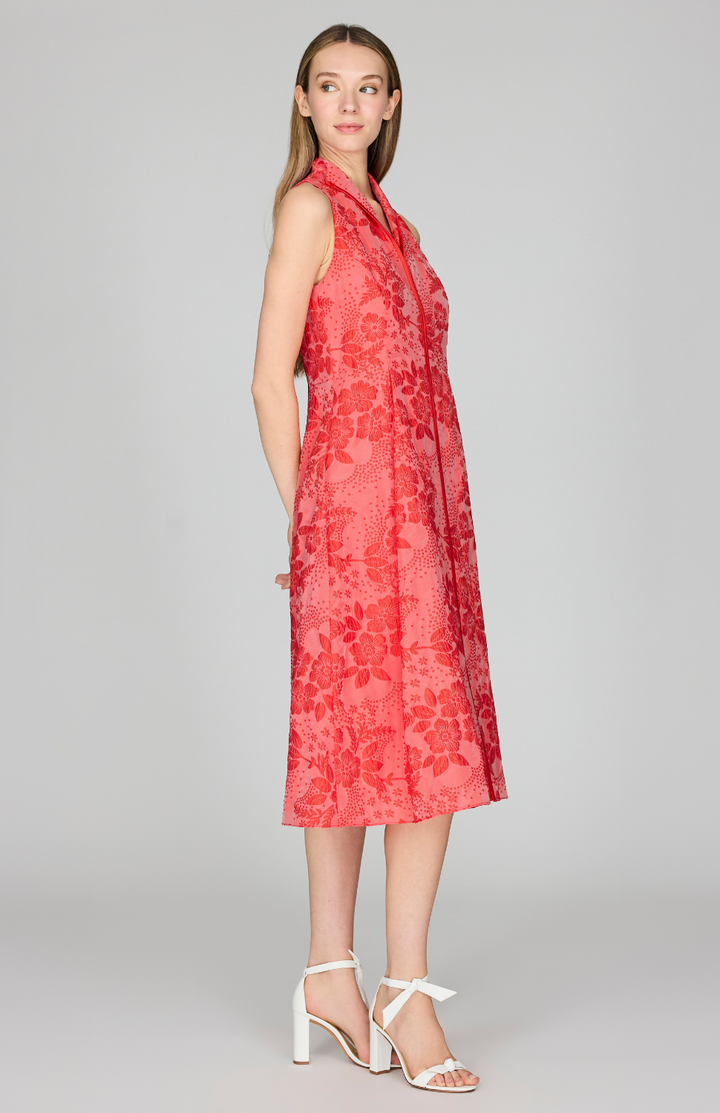 Textural Floral Jacquard High Neck Fit & Flare Dress