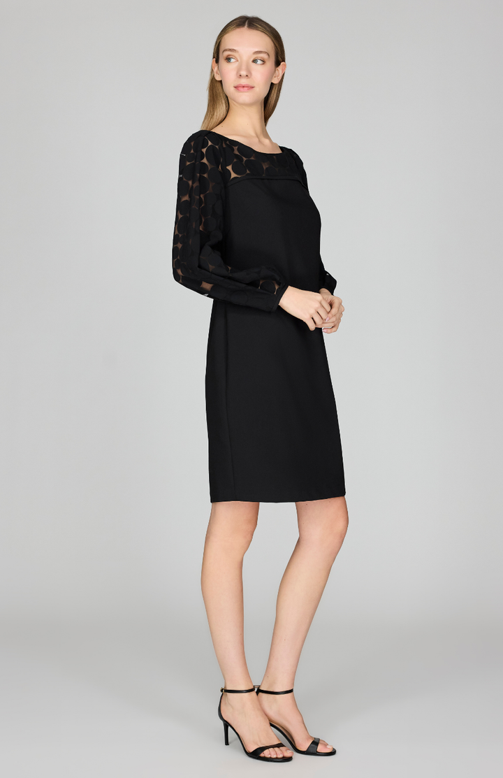 Sheer Dot Shift Dress w/ Long Gathered Sleeve