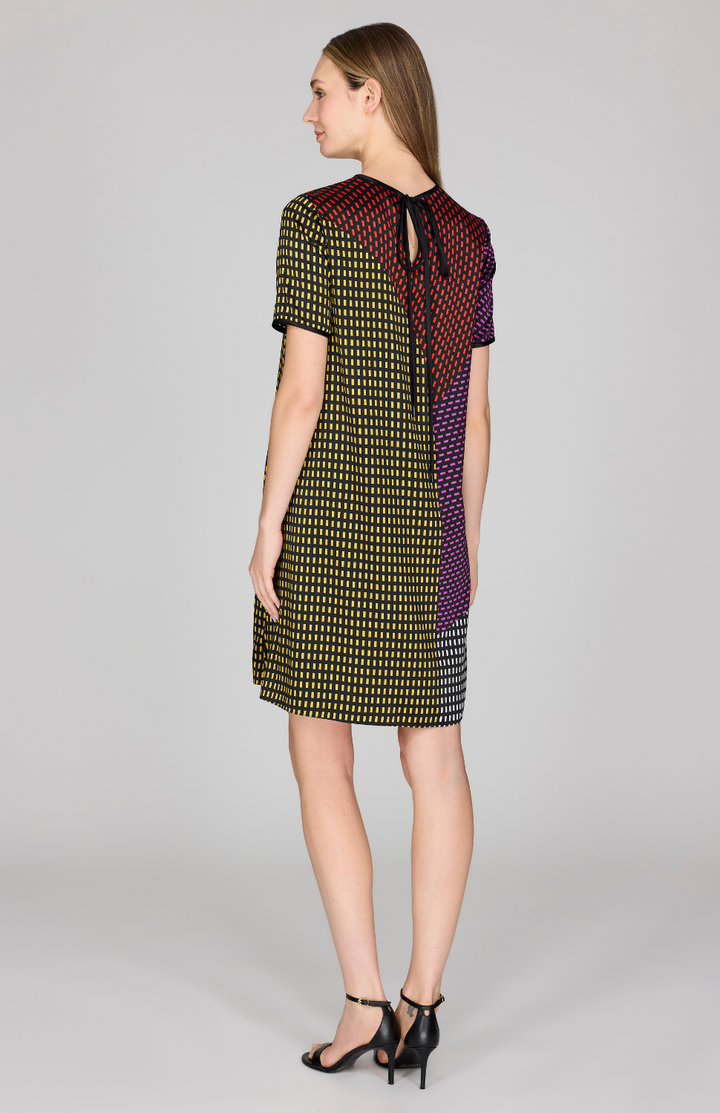 Stitch Print Silk Short Sleeve Trapeze Dress