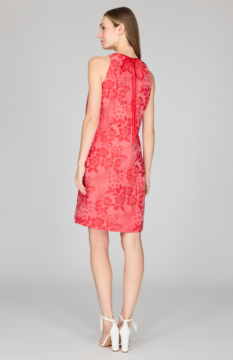 Textural Floral Jacquard Sleeveless Shift Dress