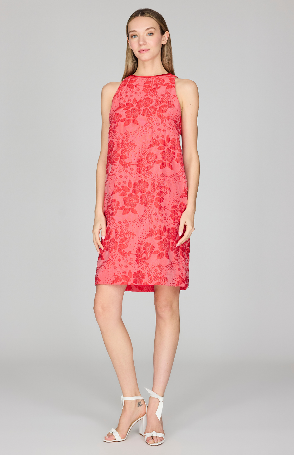 Textural Floral Jacquard Sleeveless Shift Dress 14 / Poppy QZ