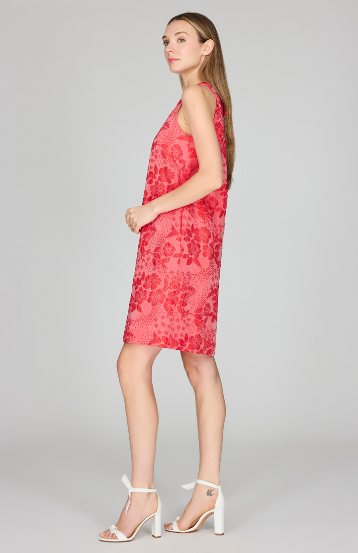 Textural Floral Jacquard Sleeveless Shift Dress