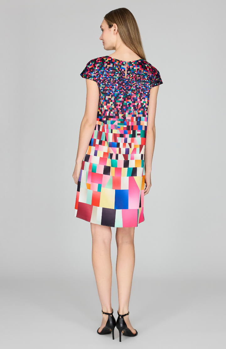 Bojagi Print Silk Cap Sleeve Trapeze Dress